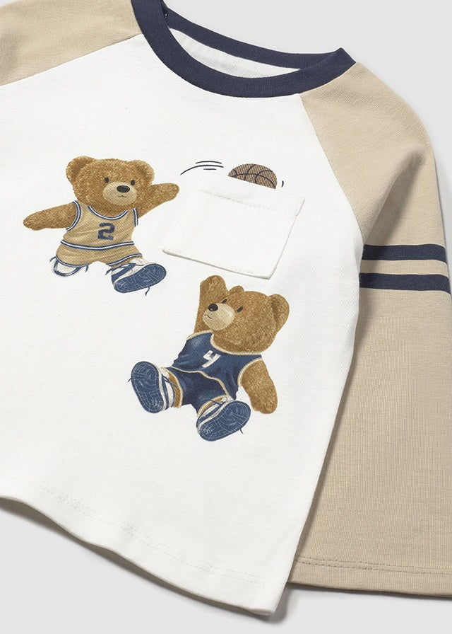T-SHIRT MANICA LUNGA TEDDY CON BORDATURA BEIGE