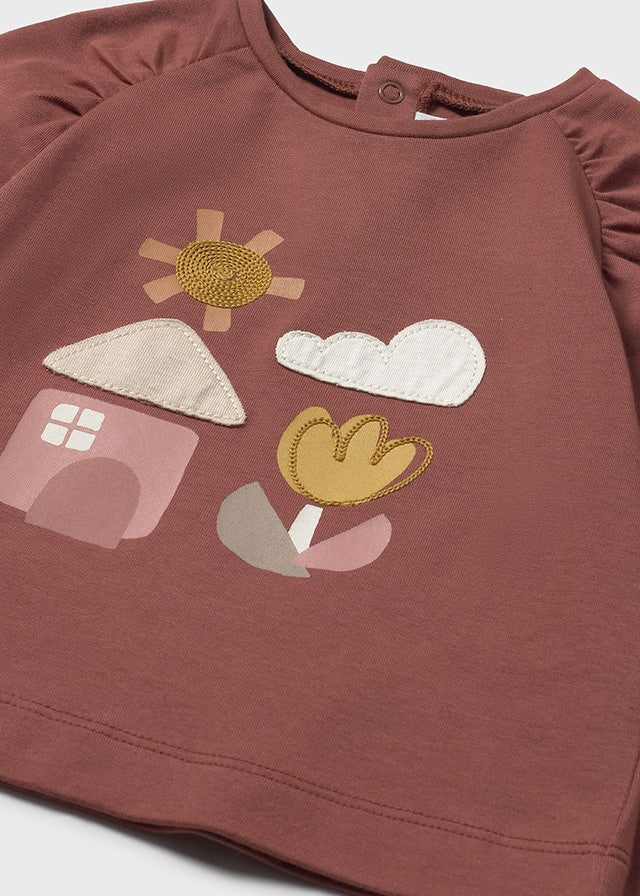 T-SHIRT COLOR MATTONE CON STAMPA GEOMETRICA