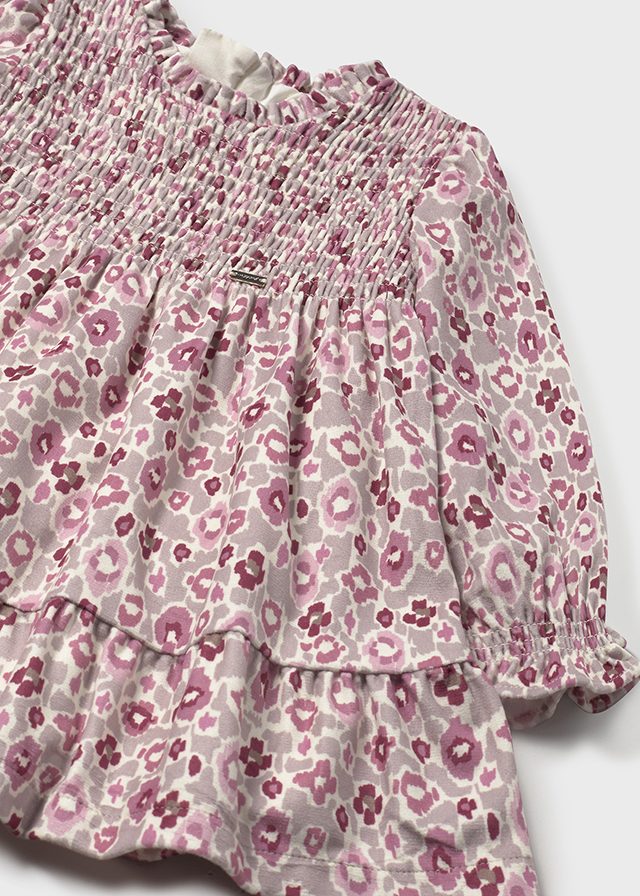 VESTITO ROSA E GRIGIO STAMPA A FIORI E NIDO D'APE