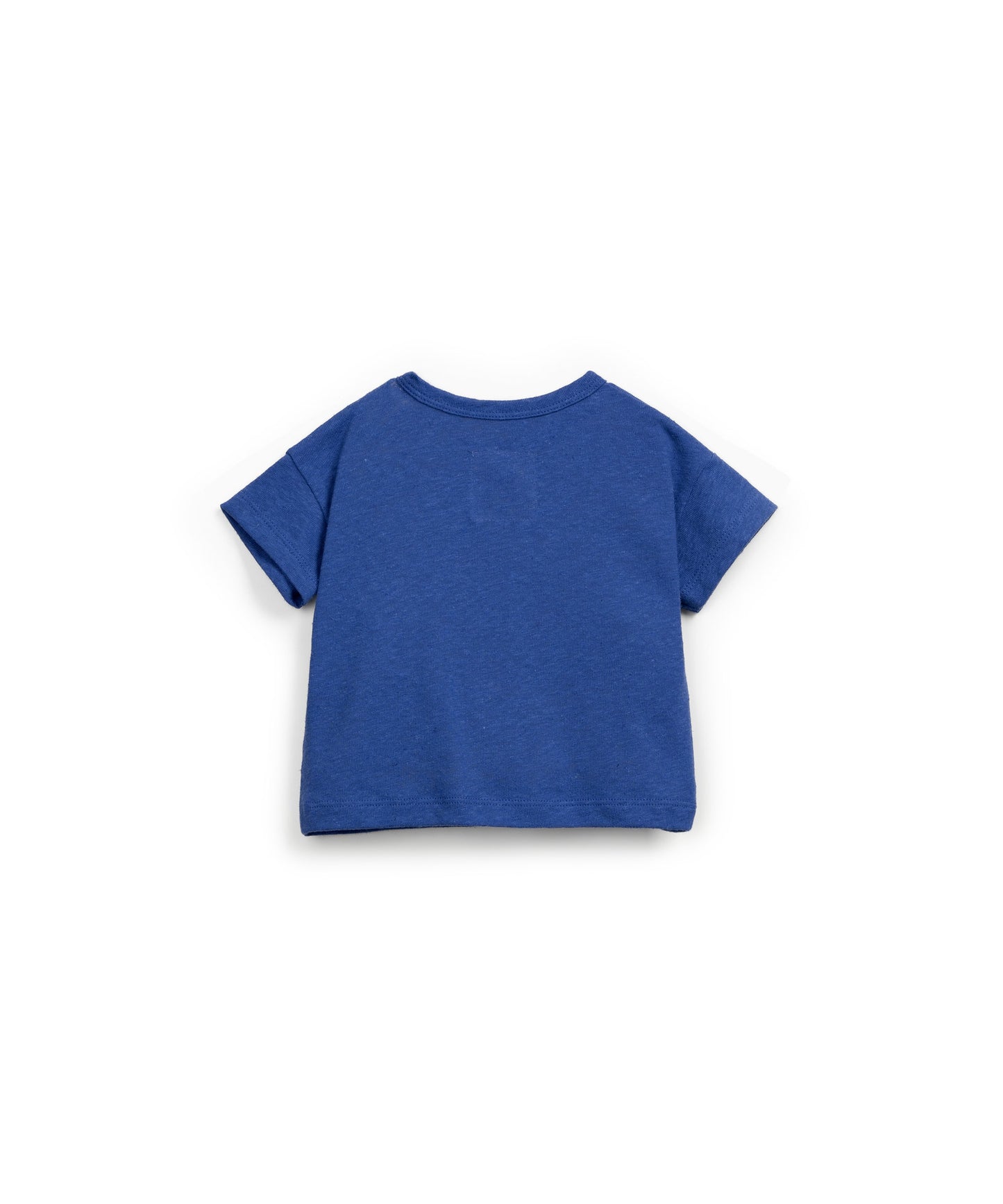 T-SHIRT BLU CON COLLO SERAFINO E BOTTONCINI DI LEGNO