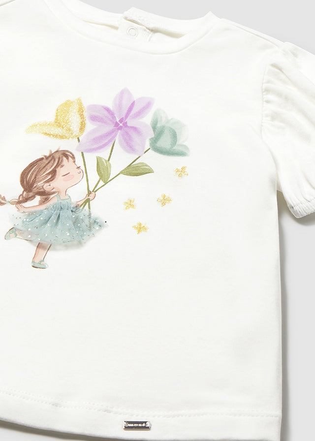 MAGLIA CON STAMPA BAMBOLINA E FIORI
