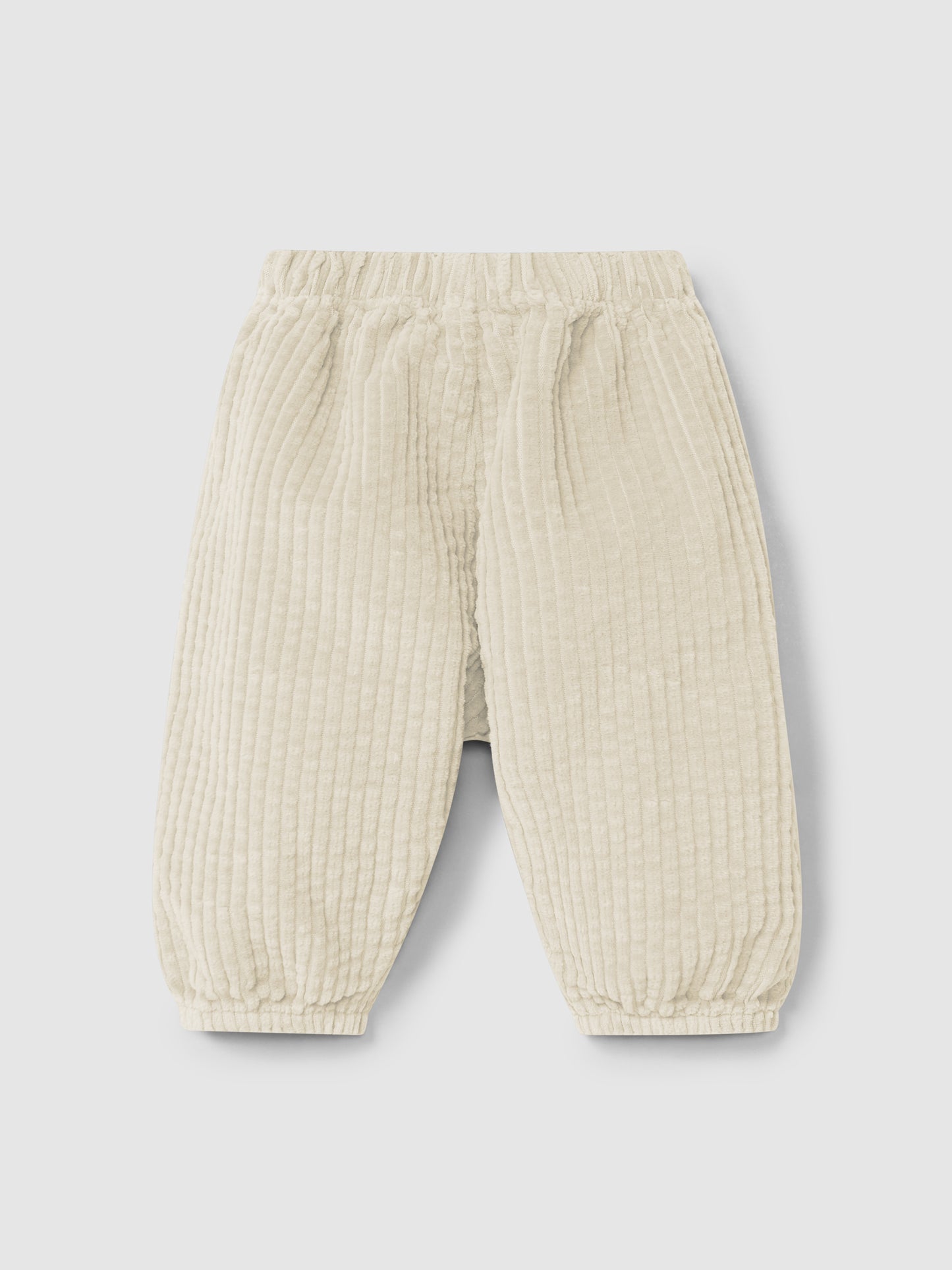 PANTALONE DI VELLUTO CON FIOCCO EFFETTO CINTA, COLOR SABBIA COSTINA GROSSA