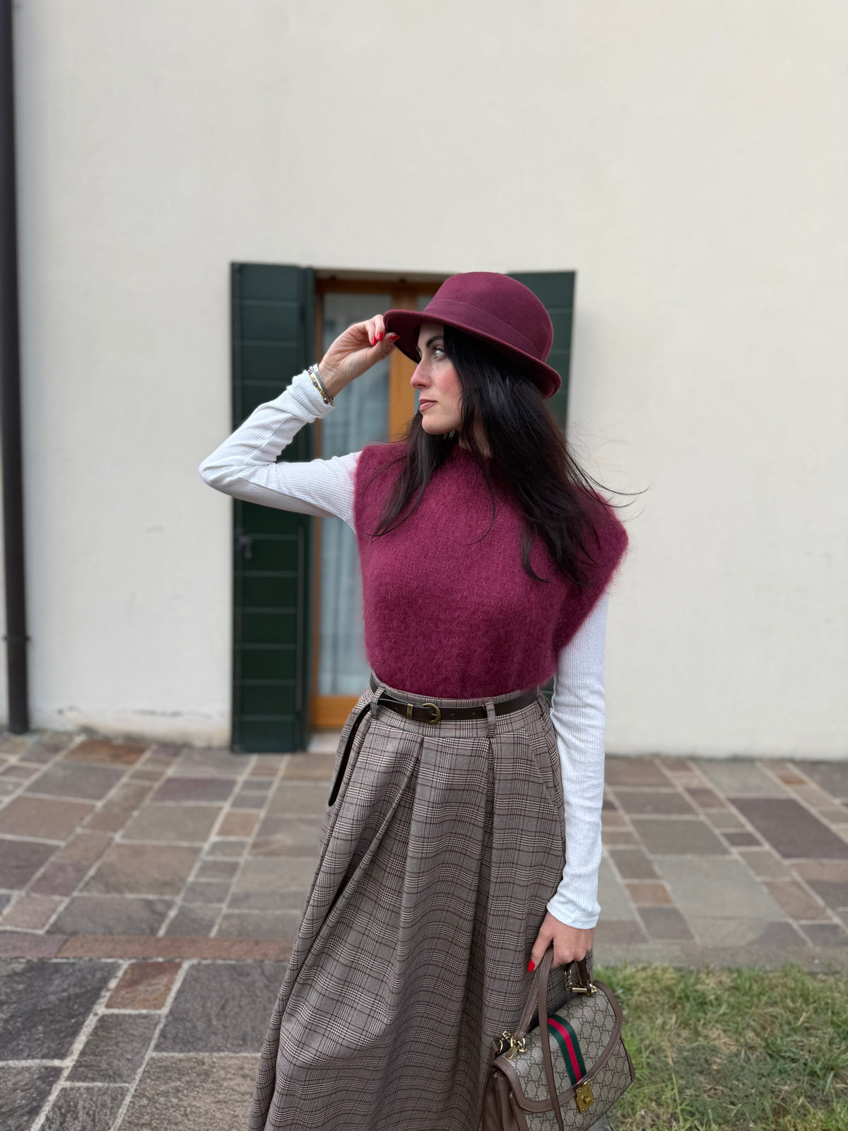 Gilet misto mohair burgundi