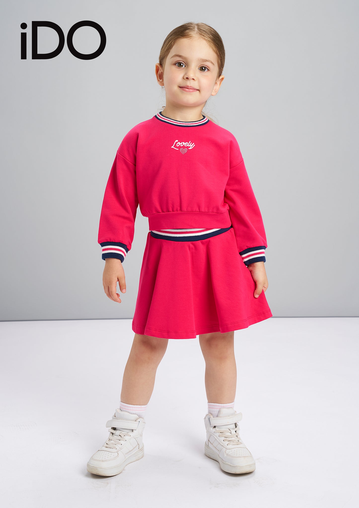 COORDINATO FELPA GONA FUCSIA CON BORDATURA BLU