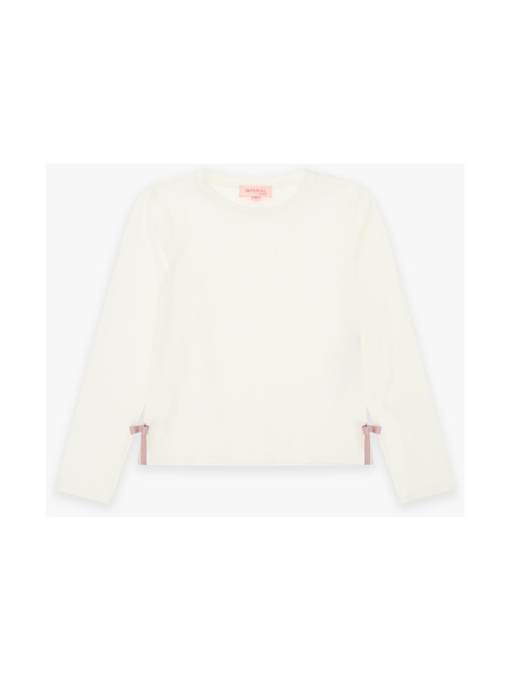 T-SHIRT BIANCA CON SPACCO E FIOCCHETTI MALVA