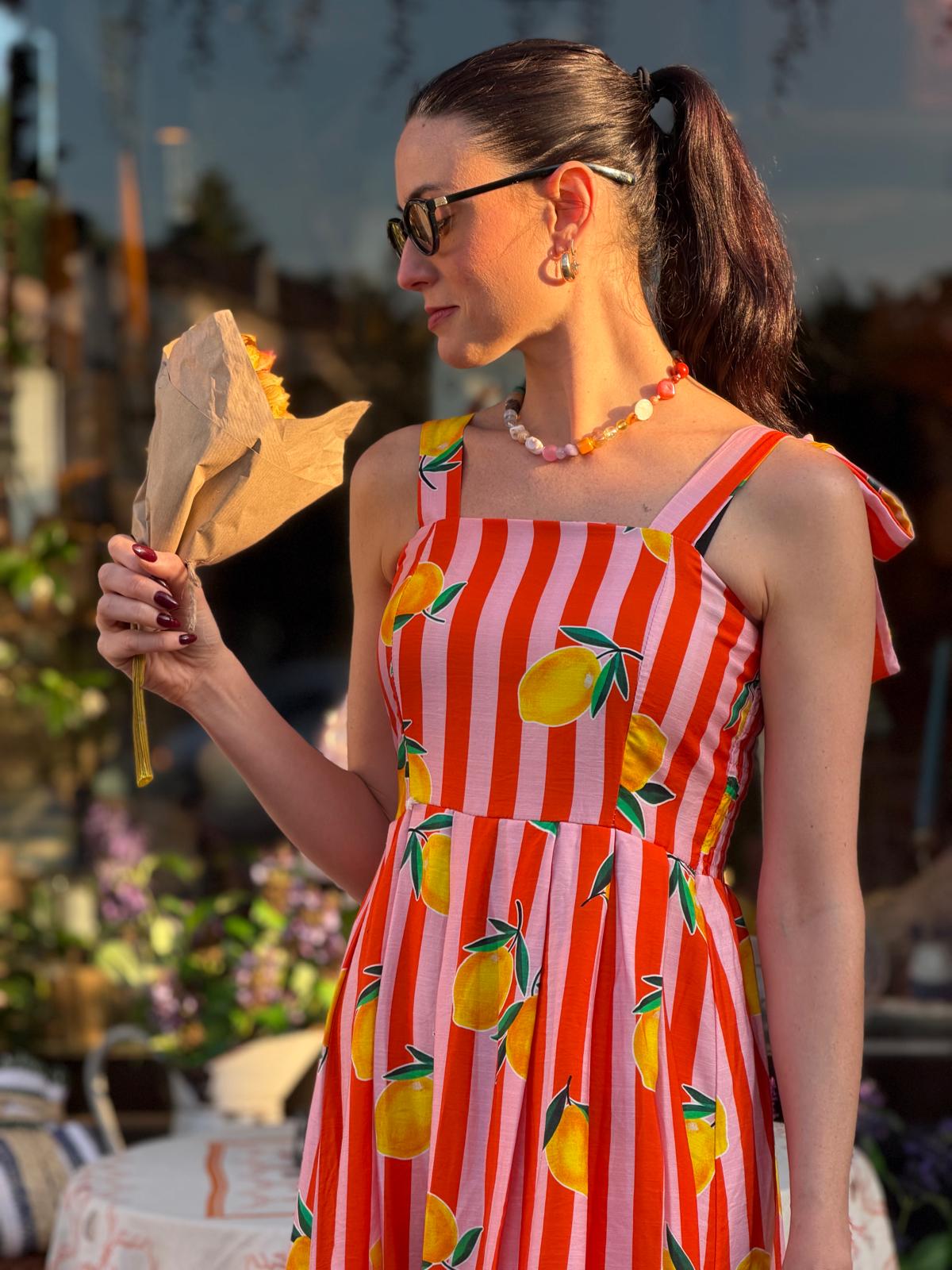 vestito bretella sottile stampa limoni