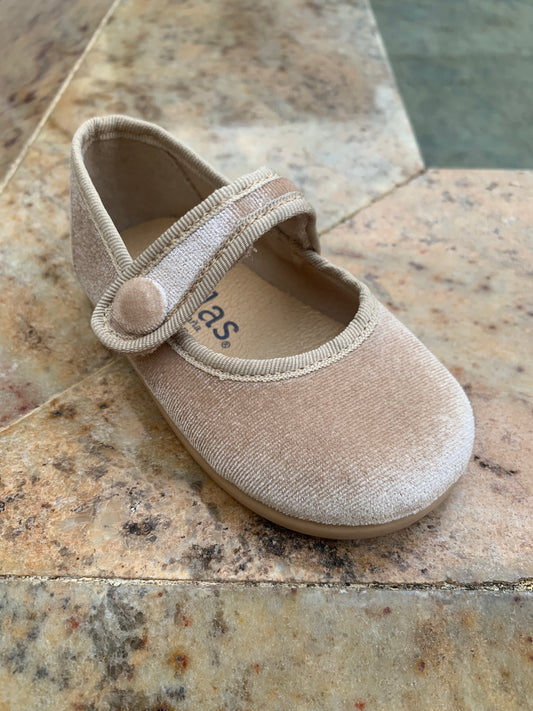 SCARPE BALLERINE IN VELLUTO CON CHIUSURA BOTTONE AVORIO