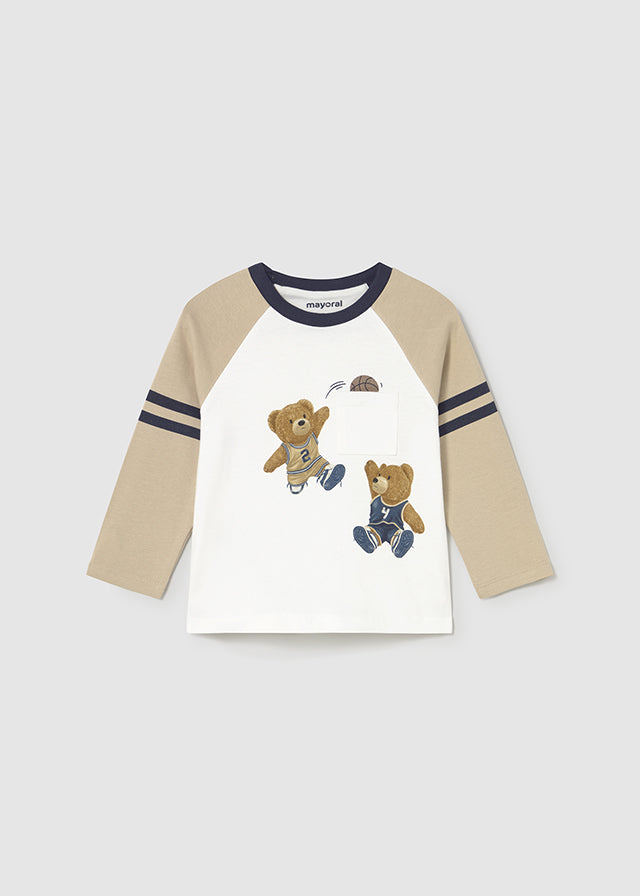 T-SHIRT MANICA LUNGA TEDDY CON BORDATURA BEIGE