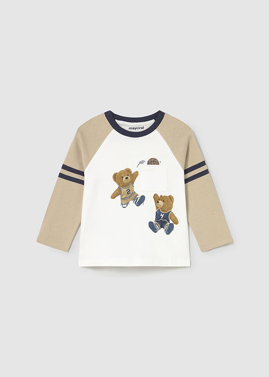 T-SHIRT MANICA LUNGA TEDDY CON BORDATURA BEIGE