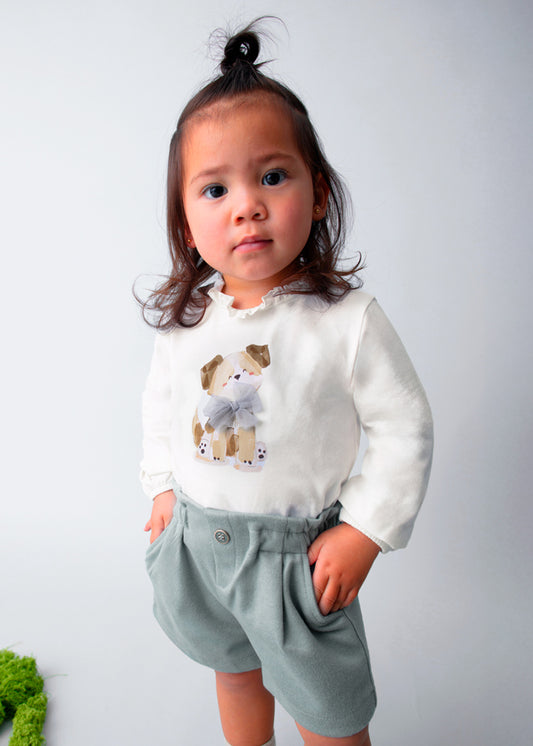 T-SHIRT CON CAGNOLINO E FIOCCHETTO GRIGIO