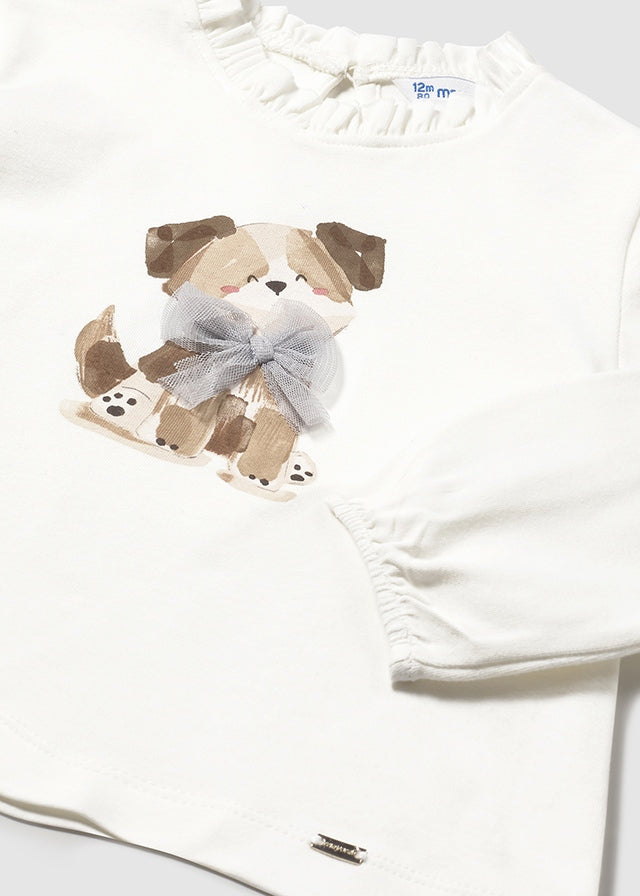 T-SHIRT CON CAGNOLINO E FIOCCHETTO GRIGIO
