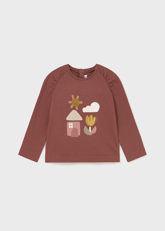 T-SHIRT COLOR MATTONE CON STAMPA GEOMETRICA