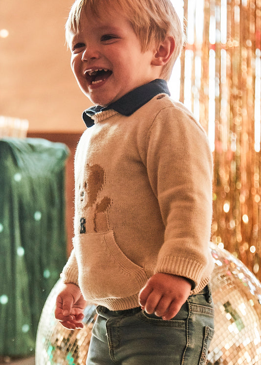 MAGLIONCINO TEDDY COLOR CAPPUCCINO CON TASCA MARSUPIO