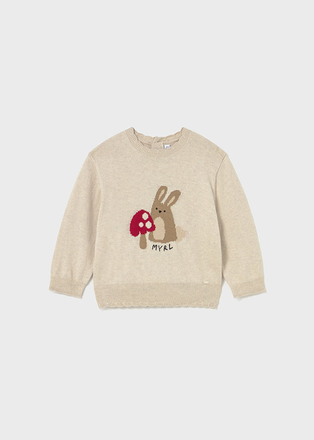 MAGLIONCINO BEIGE CON CONIGLIETTO E FUNGO ROSSO