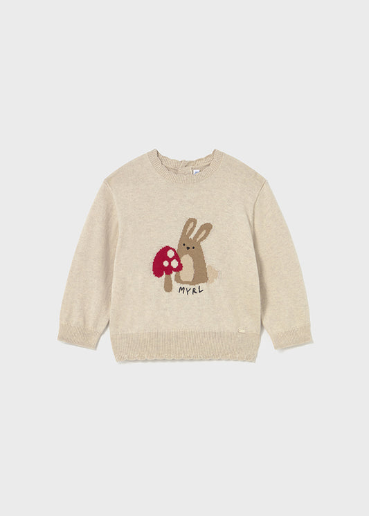 MAGLIONCINO BEIGE CON CONIGLIETTO E FUNGO ROSSO