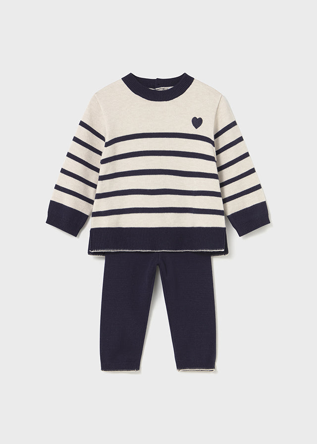 COMPLETO MAGLIONCINO A RICHE BLU E PANNA più LEGGINGS BLU