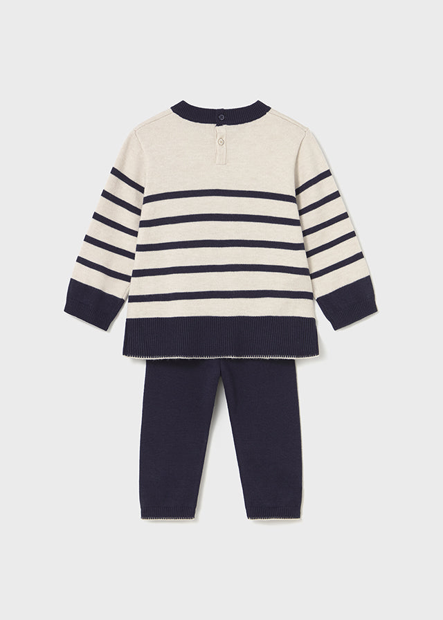 COMPLETO MAGLIONCINO A RICHE BLU E PANNA più LEGGINGS BLU