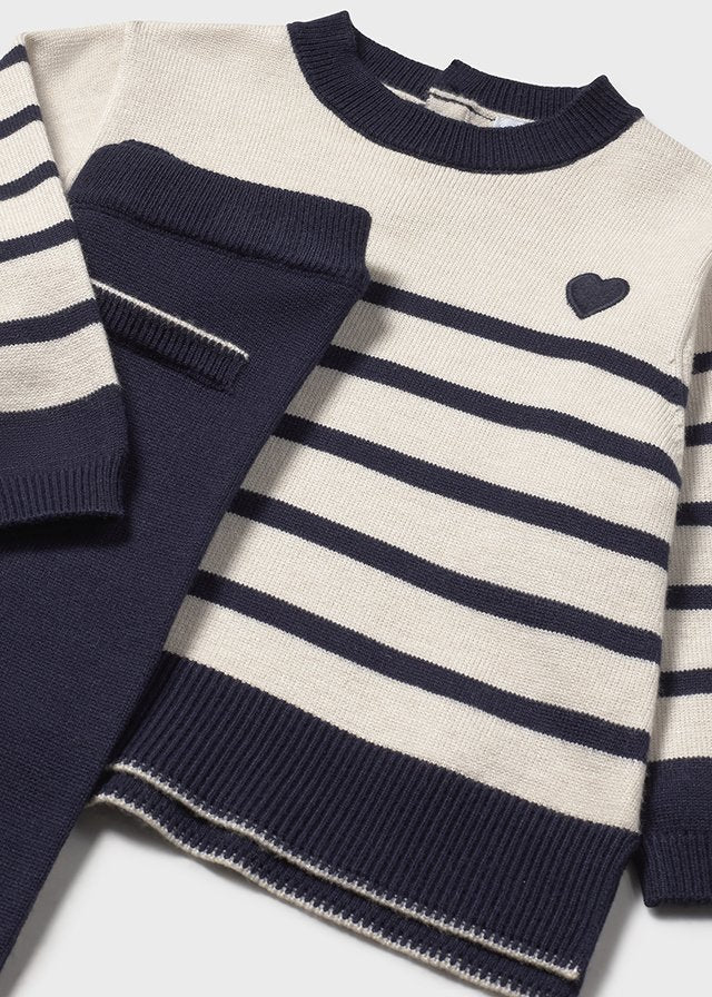 COMPLETO MAGLIONCINO A RICHE BLU E PANNA più LEGGINGS BLU
