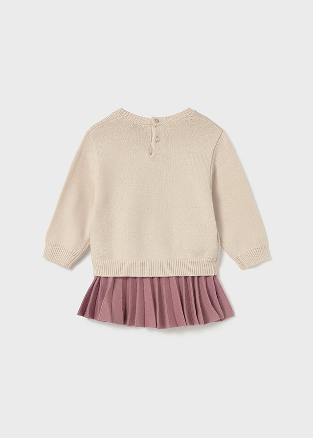 COMPLETO MAGLIONCINO BEIGE CON ORSETTO E GONNA ROSA