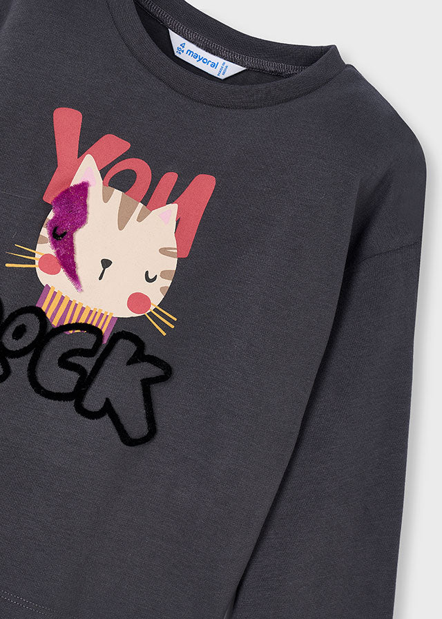 MAGLIETTA MANICA LUNGA STAMPA GATTO SAETTA ROCK