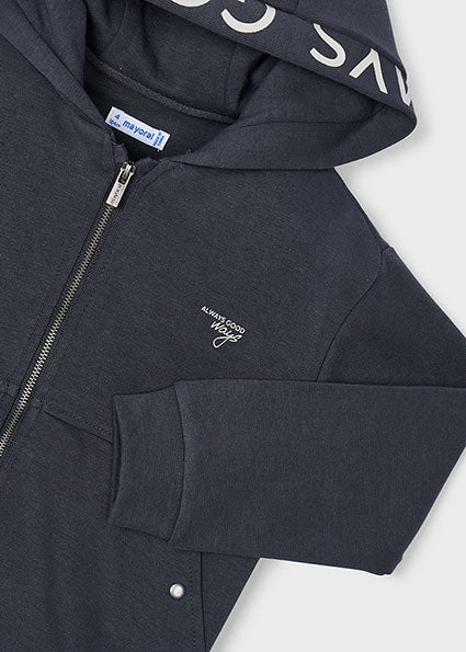 FELPA GRIGIA CON ZIP E CAPPUCCIO