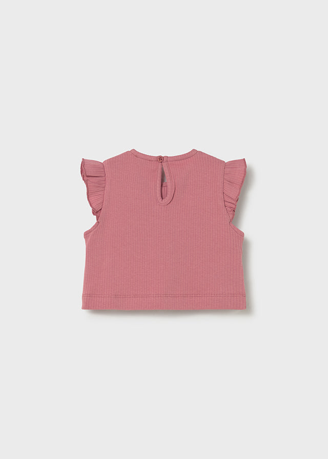 MAGLIA A MANICHE CORTE A COSTINE ROSA CON FIOCCHI