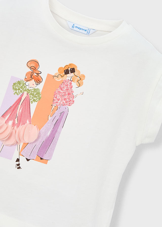 t-shirt manica corta stampa bamboline viola