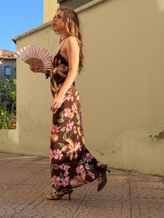 Vestito marrone con stampa fiori