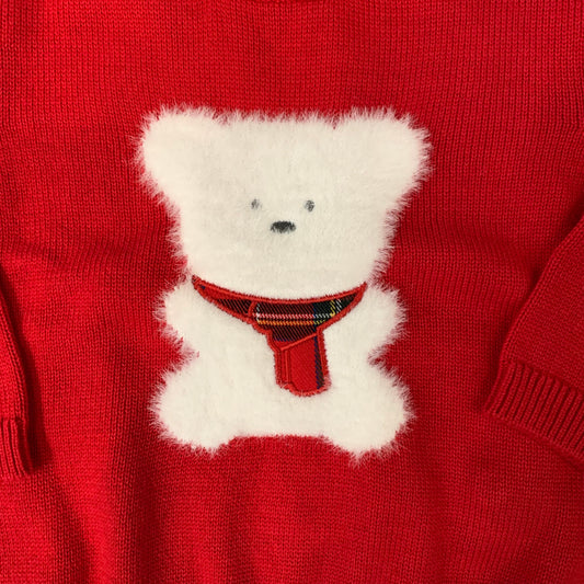 MAGLIONCINO BIMBO ROSSO STAMPA ORSO PANNA CENTRALE