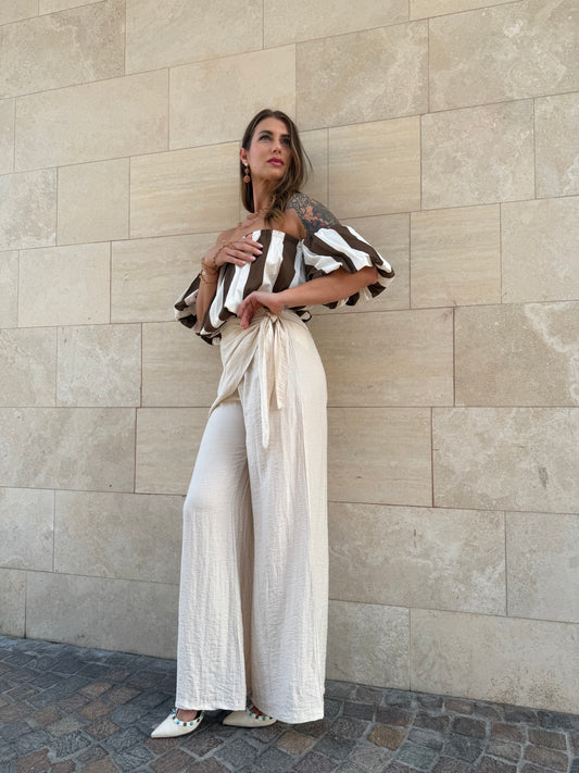 Pantalone a palazzo con bandana color sabbia