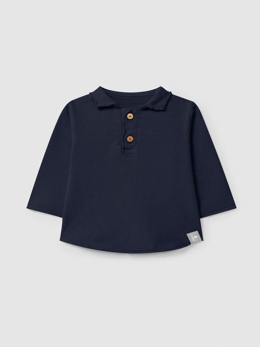 POLO MANICA LUNGA CON COLLETTO E BOTTONCINI DI LEGNO NEL COLOR BLU