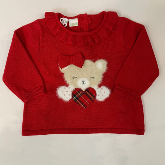 MAGLIONCINO BIMBA  CON COLLO LAVORATO E STAMPA ORSO CON CUORE TARTAN SCOZZESE