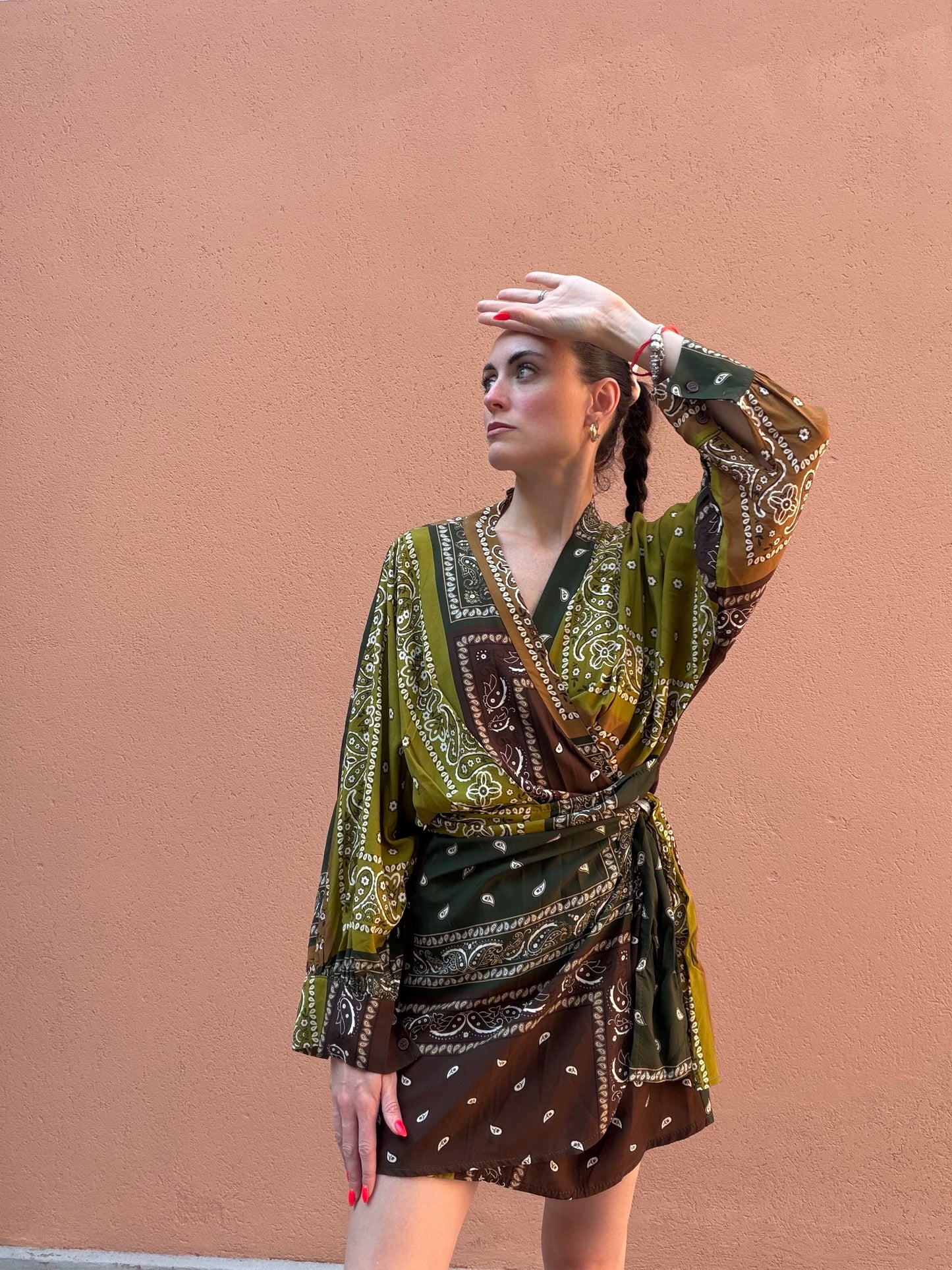 Abito m.lunga stampa patchwork bandana