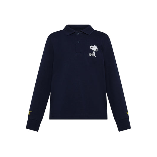 POLO IN PIQUET DI COTONE BLU CON LOGO SNOOPY