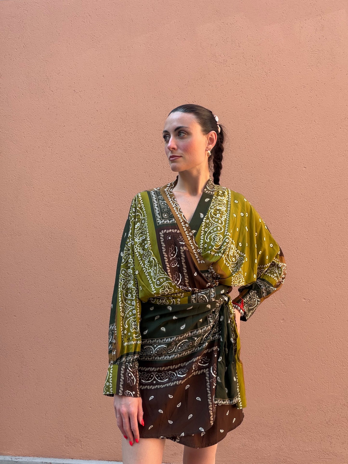 Abito m.lunga stampa patchwork bandana