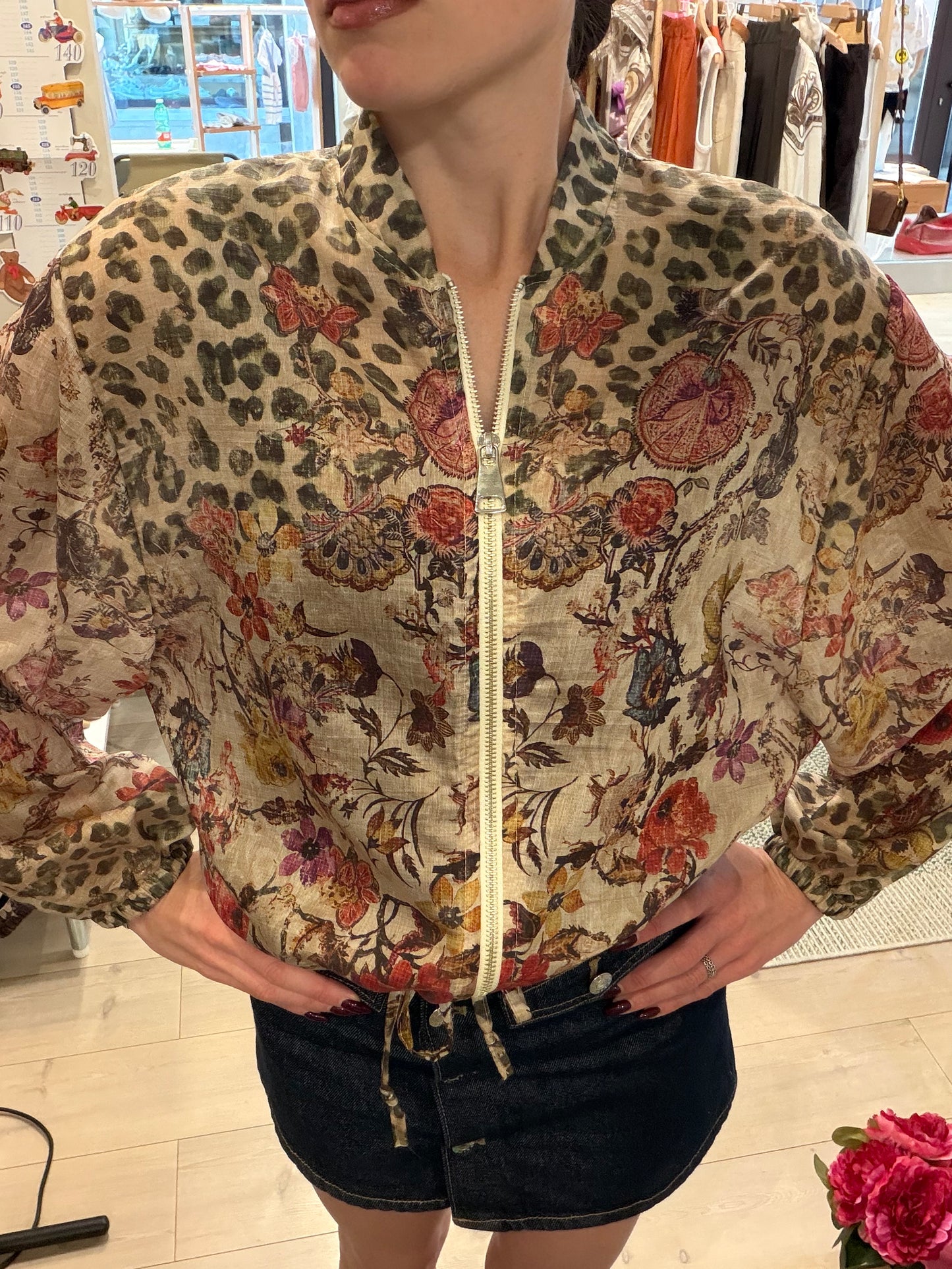 Camicia taglio bomber misto lino