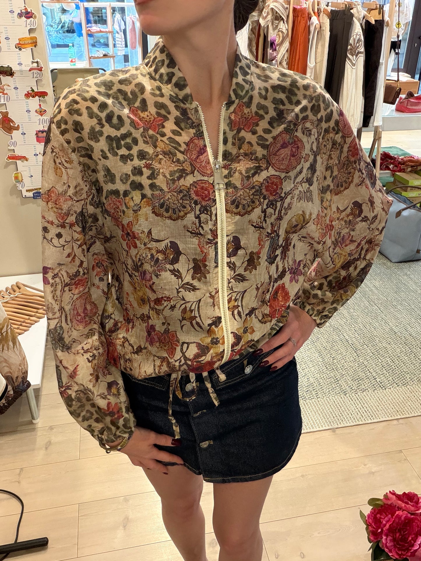 Camicia taglio bomber misto lino