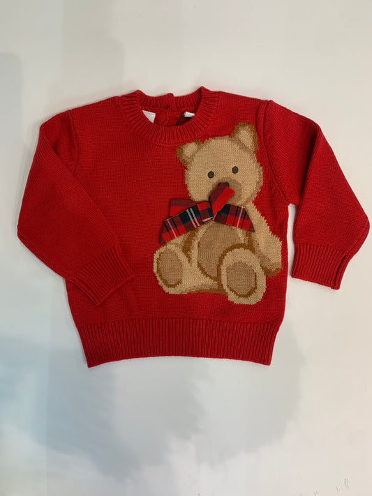 MAGLIONCINO ROSSO ORSETTO CON FIOCCO TARTAN SCOZZESE