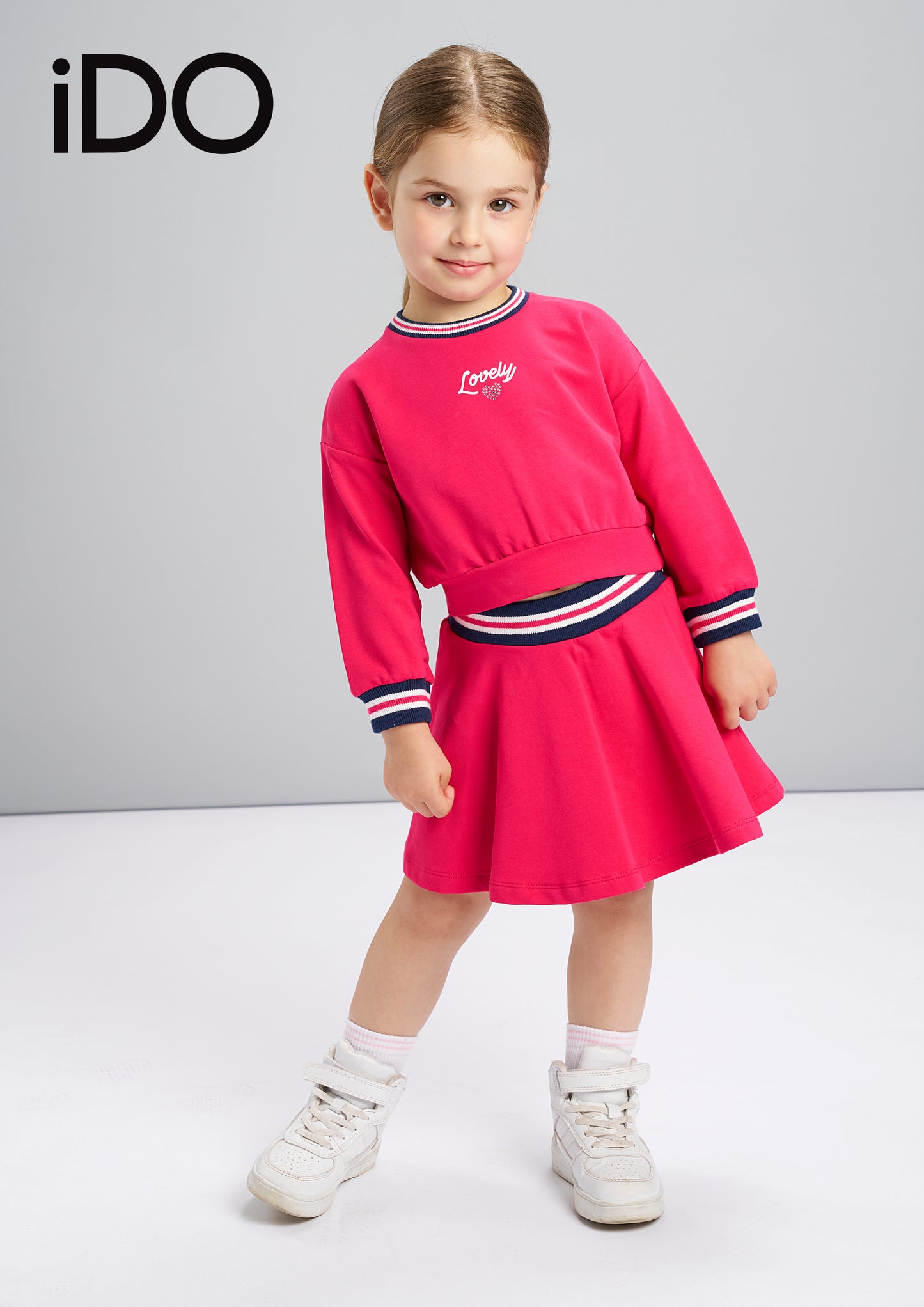 COORDINATO FELPA GONA FUCSIA CON BORDATURA BLU