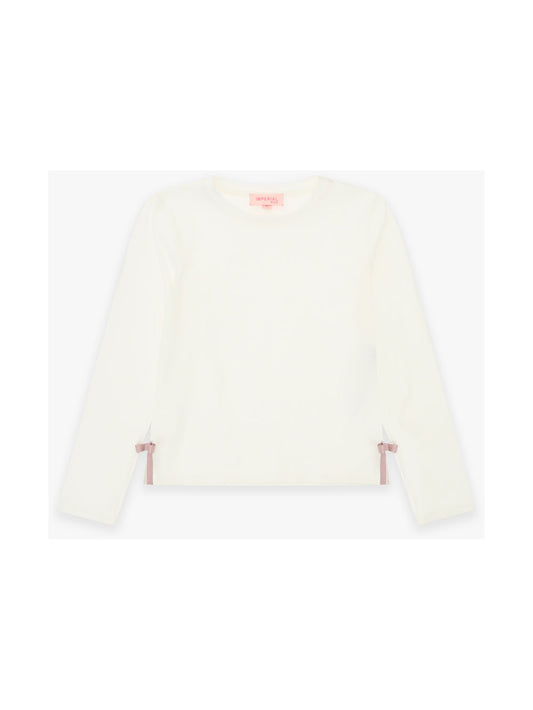 T-SHIRT BIANCA CON SPACCO E FIOCCHETTI MALVA