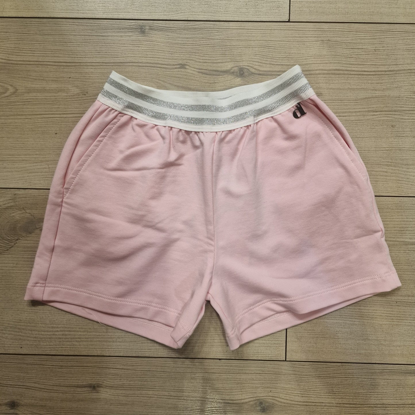 SHORTS ROSA GARZATO  CON BORDO ARGENTATO E GLITTER