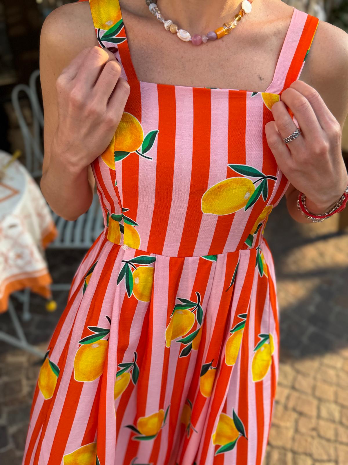 vestito bretella sottile stampa limoni