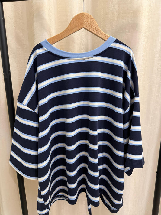 t-shirt manica corta riga azzurra e blu